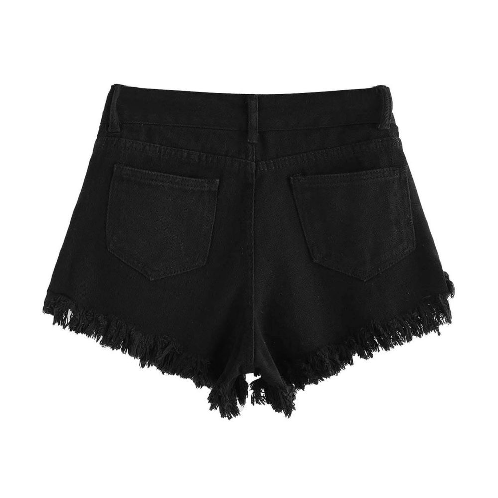 Fashion Nova Womens Black High Waist Ripped Raw Hem Denim Jean Shorts with Pocke